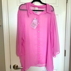 Roaman’s sheer pink button down blouse, size 2X